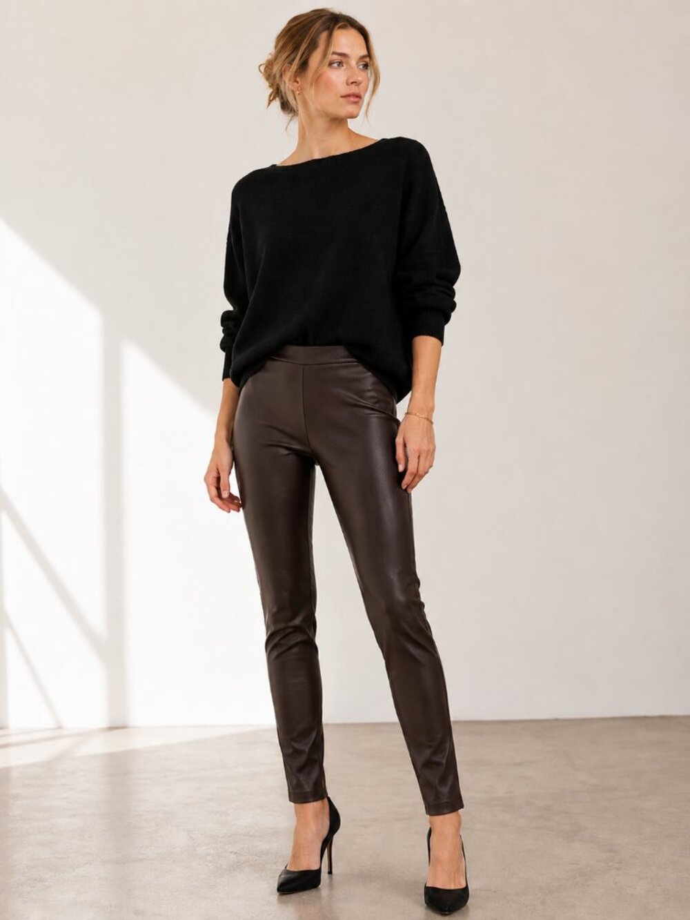 Max Mara Leisure Ornella Faux Leather Slim Pants Leggings Brown